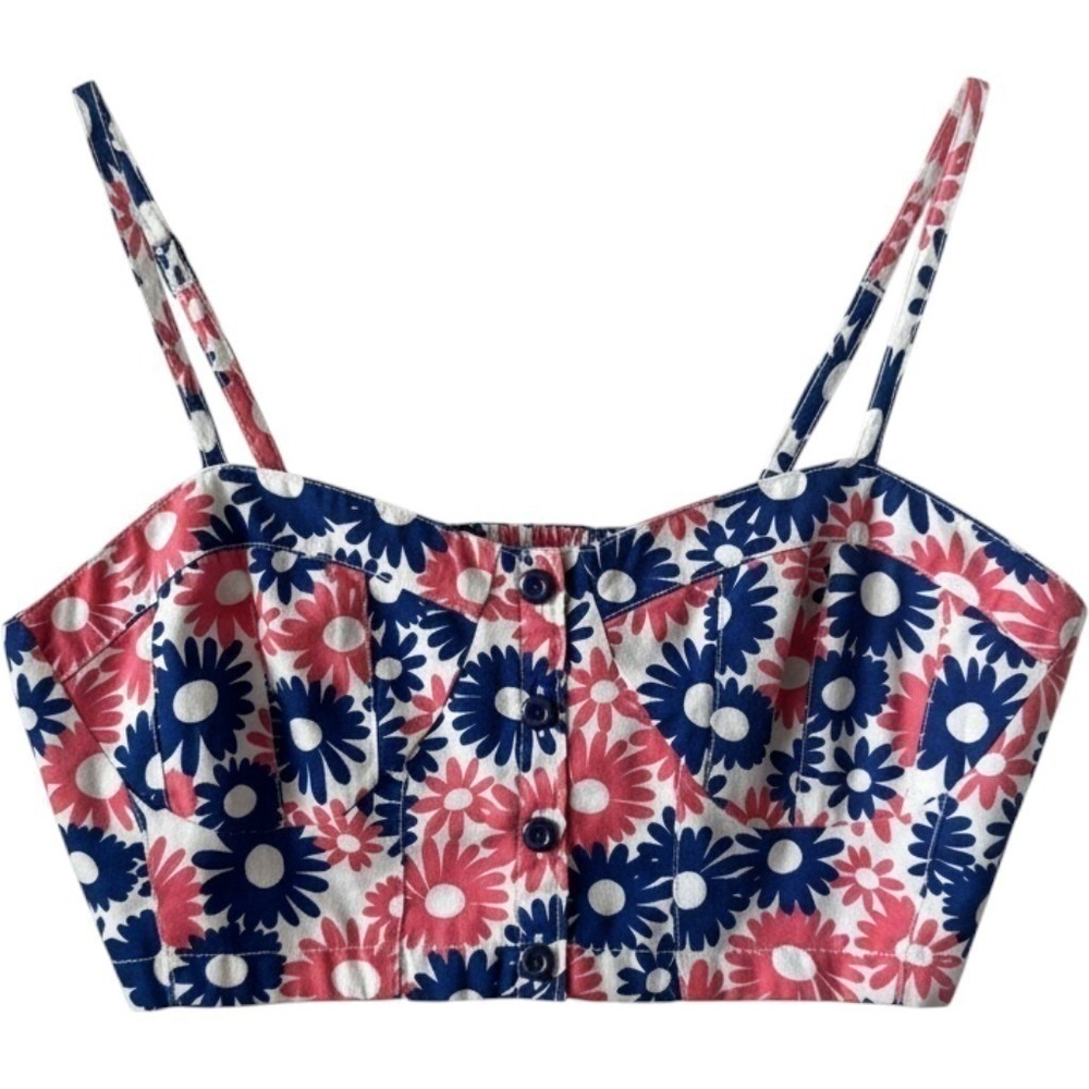 BP Pastel Floral Feminine Bustier Smocked Crop Top Size S Smocked Adjustable - Picture 4 of 7